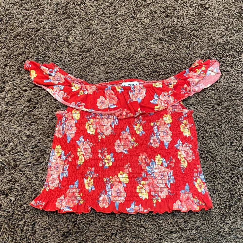arizona off the shoulder red floral top size m